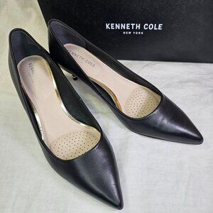 Kenneth Cole Riley 50 Pump Genuine Leather 2” Kitten Heels US8.5M Black